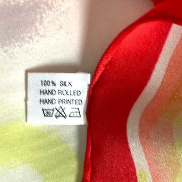 Silk Satin Square Scarf Floral Watercolor Print Hand Rolled Hand Printed 34x34” - Picture 12 of 12